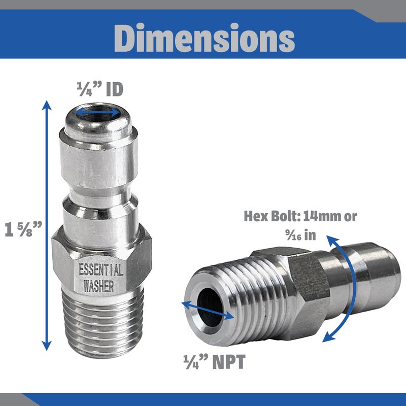 Essential Washer Stainless Steel Â¼â€ Plug Male NPT | Pressure Washer Quick Connect Fittings | 5000 PSI | Set Of 2 - Image 2
